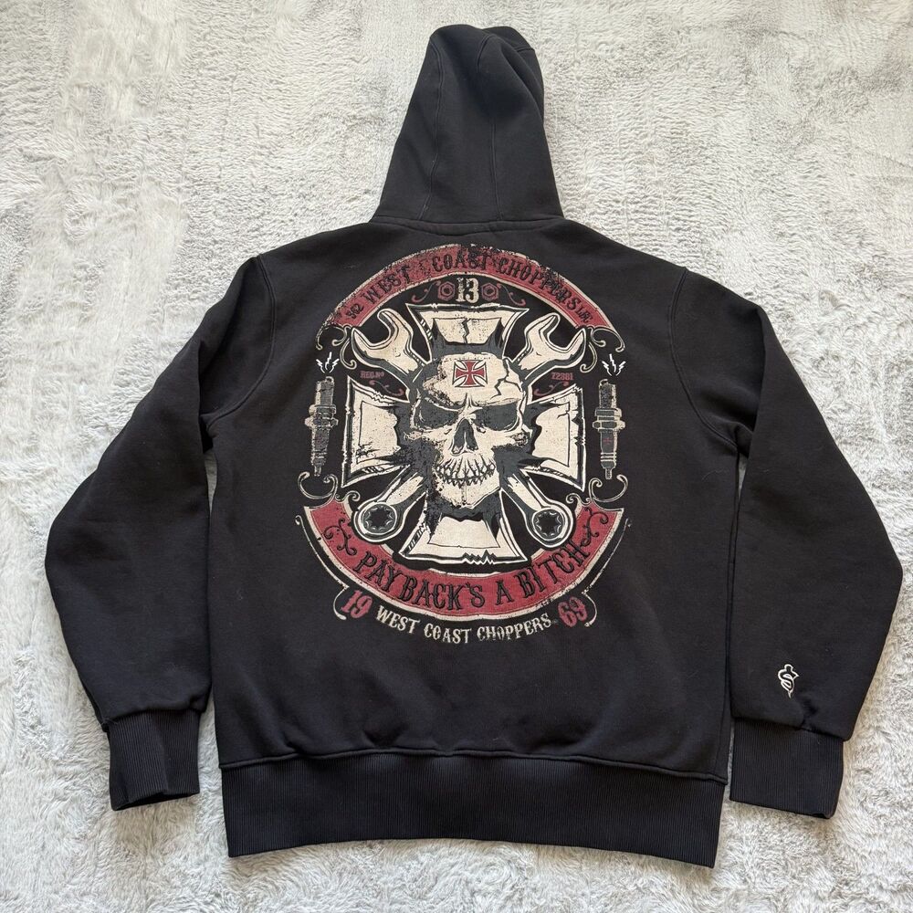 WEST COAST CHOPPERS MECHANIC ZIP HOODIE PAYBACK BLACK SKULL XXL
